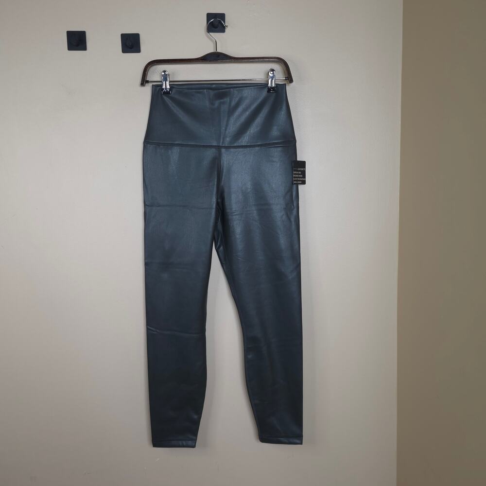90 Degree By Reflex High Rise Leatherette Leggings in Green Size L